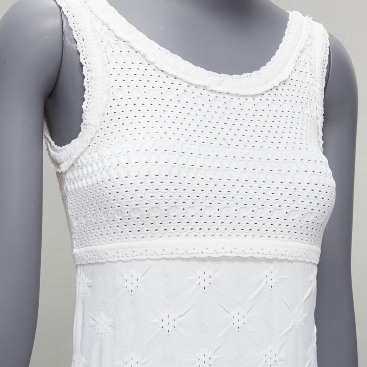 CHANEL Karl Lagerfeld 2011 CC buttons white lace knitted mini dress FR34 XS