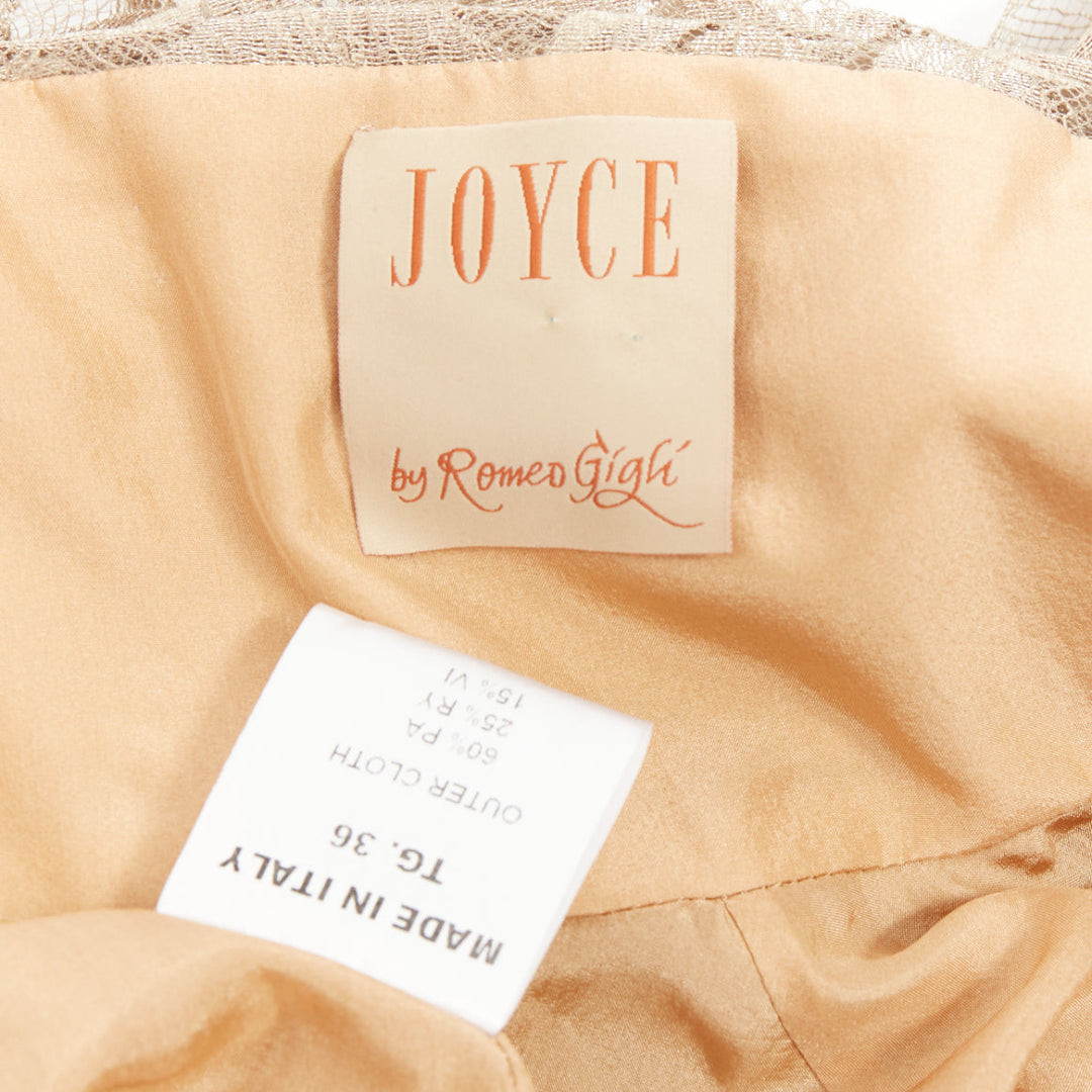 ROMEO GIGLI JOYCE Vintage ruched empire lace gold draped cocktail dress IT36 XXS