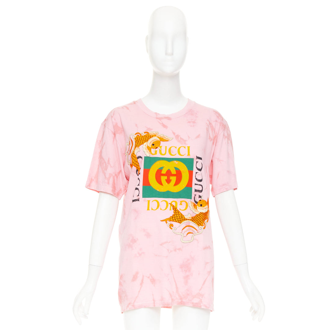 GUCCI 2017 pink tie-dye embroidered Koi fish oversized  t-shirt S