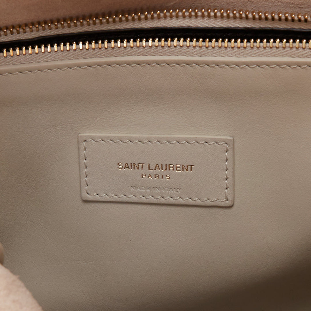 SAINT LAURENT 2024 Le 5 a 7 off white calfskin YSL logo Large hobo tote bag