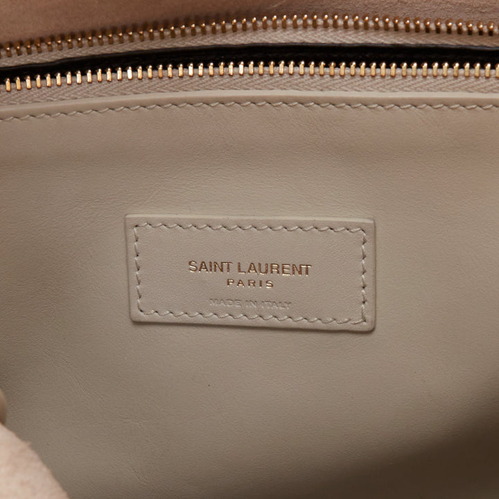 SAINT LAURENT 2024 Le 5 a 7 off white calfskin YSL logo Large hobo tote bag