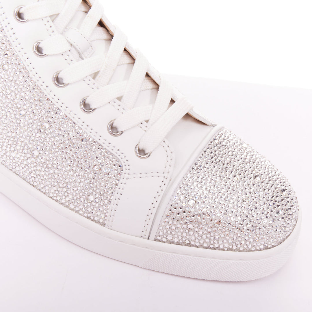 CHRISTIAN LOUBOUTIN Louis Strass white leather crystal hi top sneaker EU44.5