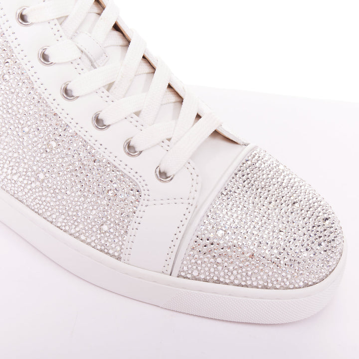 CHRISTIAN LOUBOUTIN Louis Strass white leather crystal hi top sneaker EU44.5