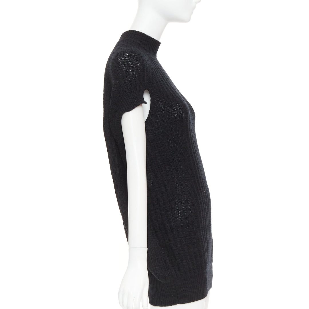 PRADA 100% cashmere black ribbed mock neck cap sleeve sweater vest IT36 XXS