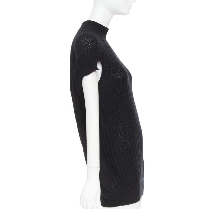 PRADA 100% cashmere black ribbed mock neck cap sleeve sweater vest IT36 XXS