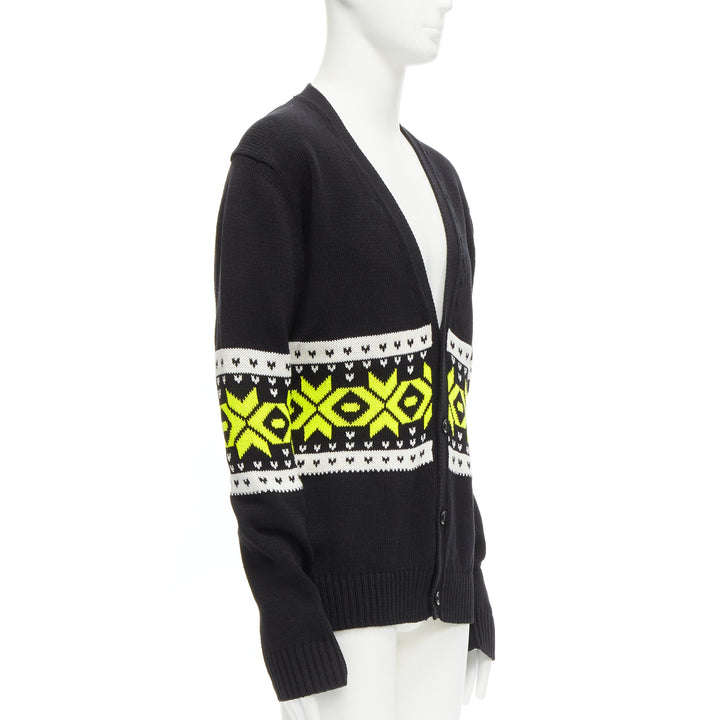 KOLOR black yellow intarsia fair isle 100% cotton cardigan jacket JP5 XXL