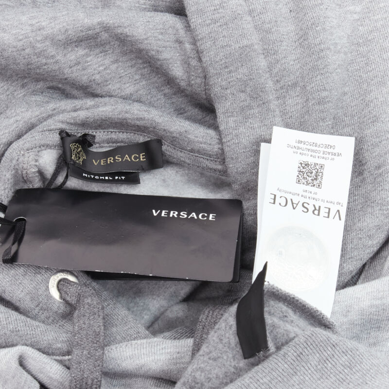 VERSACE Compilation deconstructed mixed logo cotton hoodie grey melange XS