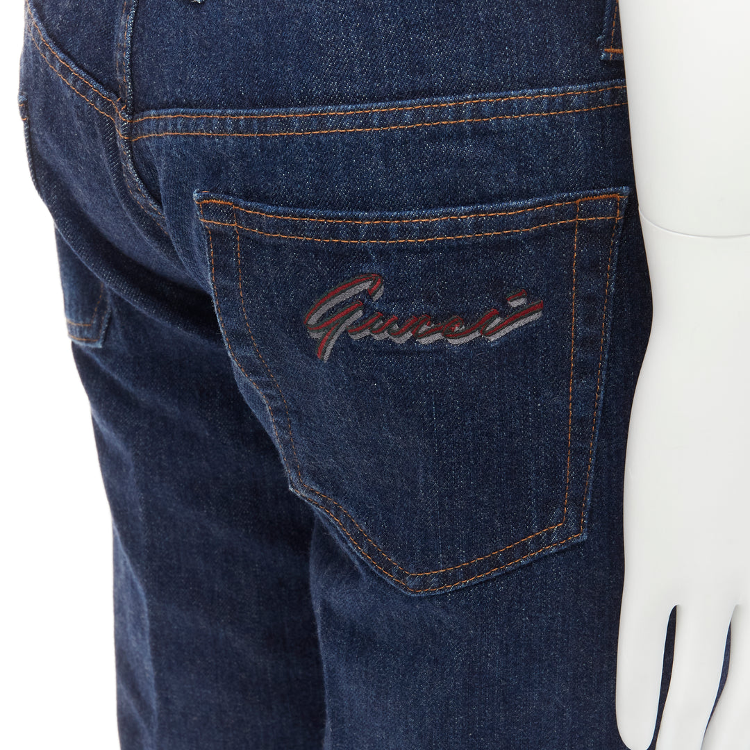 GUCCI Tom Ford Vintage GG Cursive logo embroidered blue jeans IT48 M