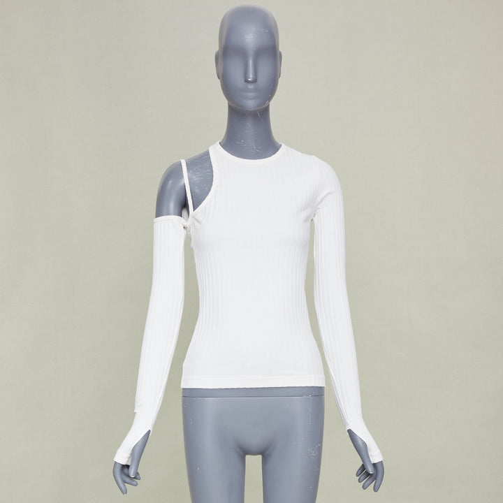 HELMUT LANG 2023 cutout asymmetrical ribbed luxe pima cotton knitwear top S