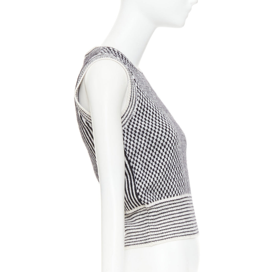 VALENTINO black cream wool mohair blend checkered striped knitted vest S