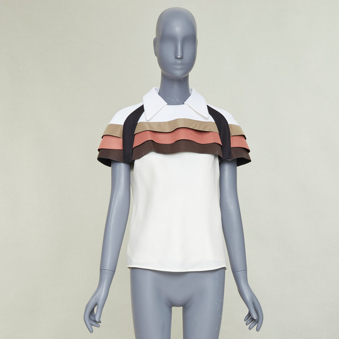 LOUIS VUITTON 2017 Runway scuba cape tricolor nylon ruffle collared top FR38 M