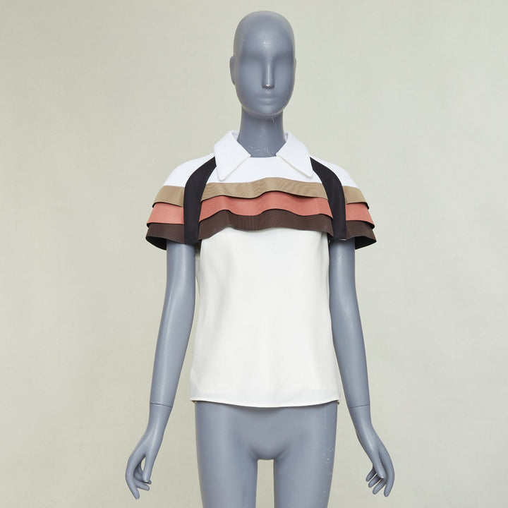 LOUIS VUITTON 2017 Runway scuba cape tricolor nylon ruffle collared top FR38 M