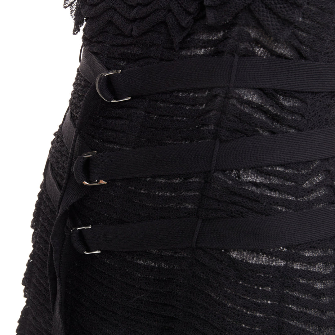 CHRISTIAN DIOR Galliano 2003 Vintage Bondage black shredded knit dress FR38 M