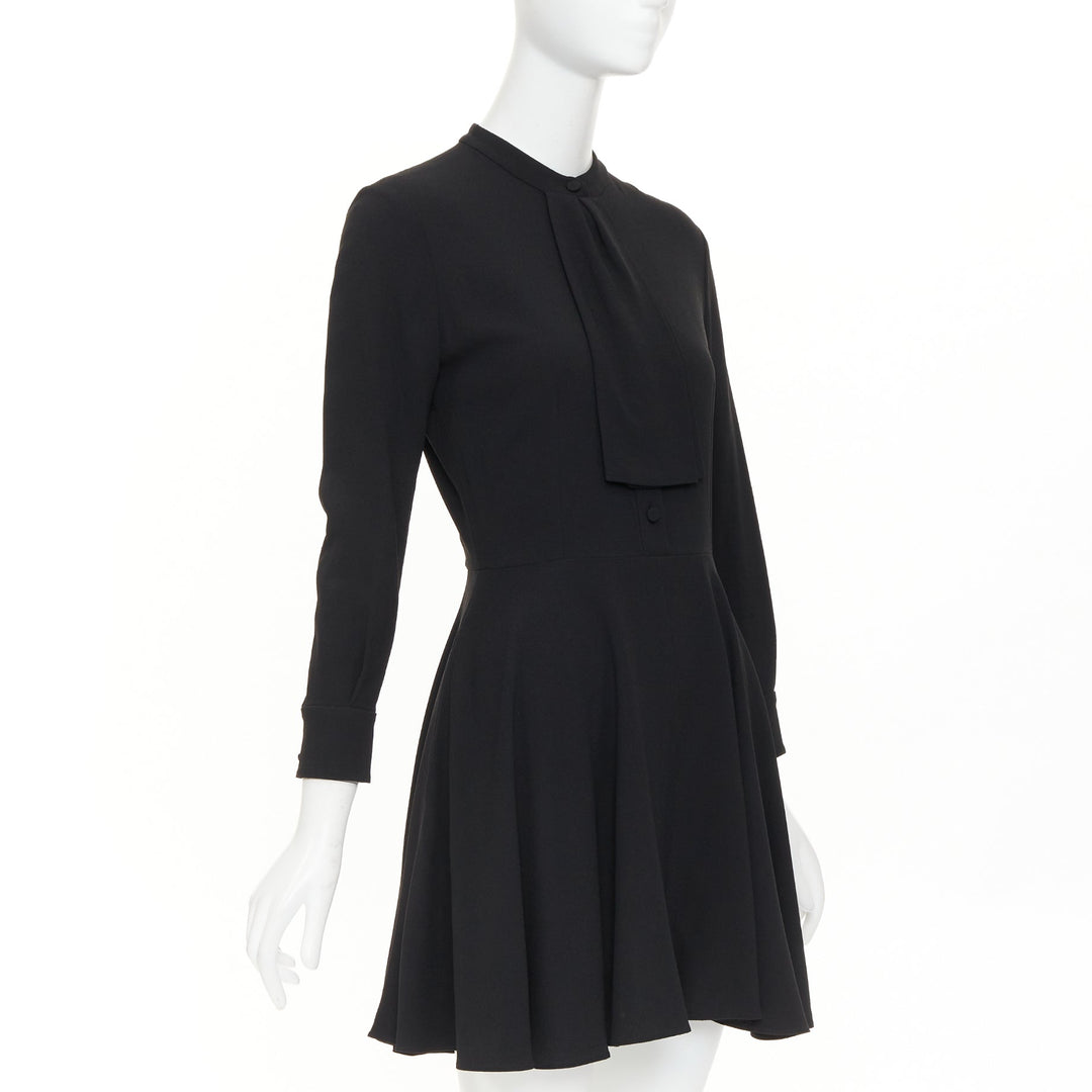 SAINT LAURENT 2013 pussy bow long sleeve flared button placket mini dress FR36 S