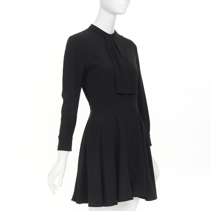 SAINT LAURENT 2013 pussy bow long sleeve flared button placket mini dress FR36 S
