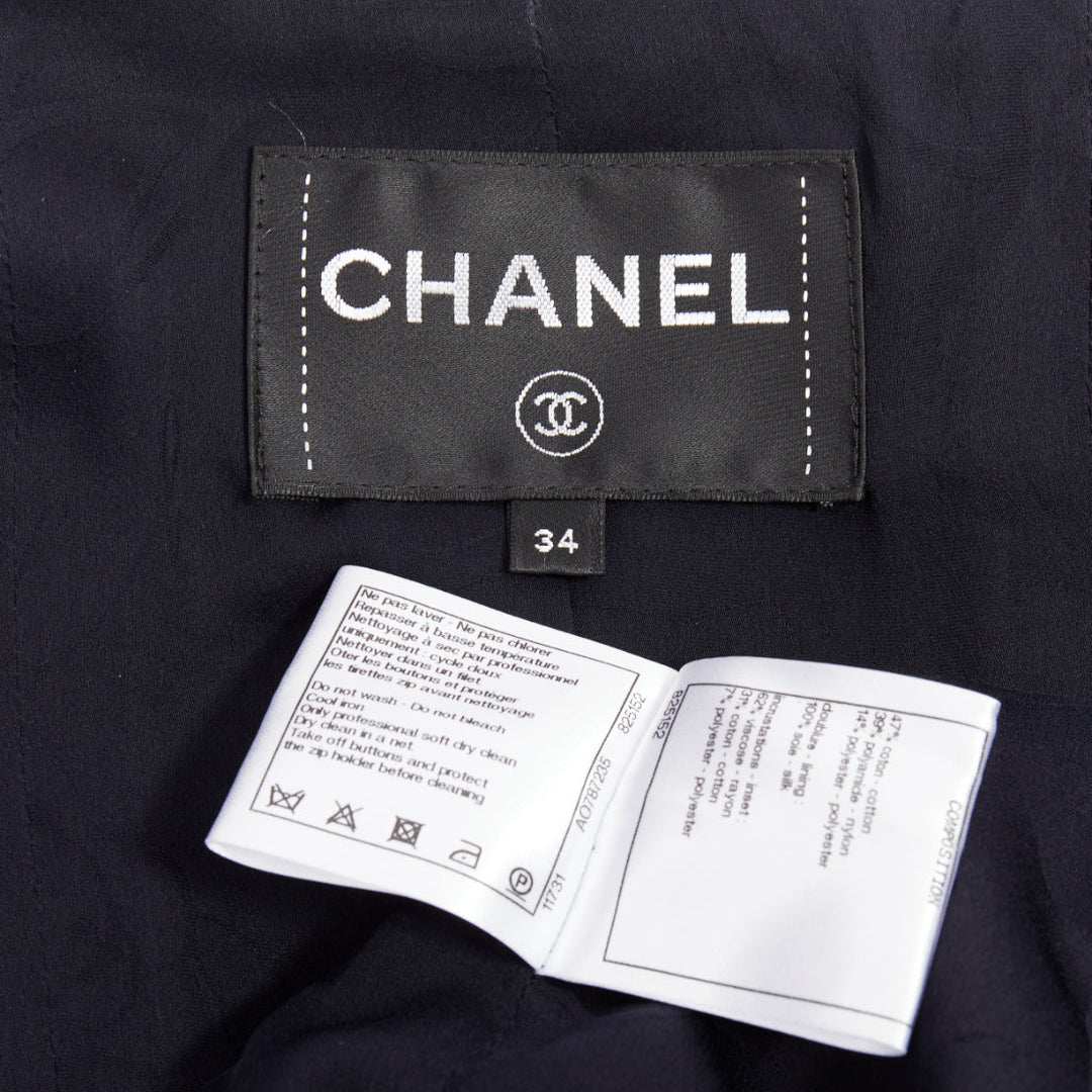 CHANEL 2017 navy white black nautical striped collar woven jacket FR34 XS