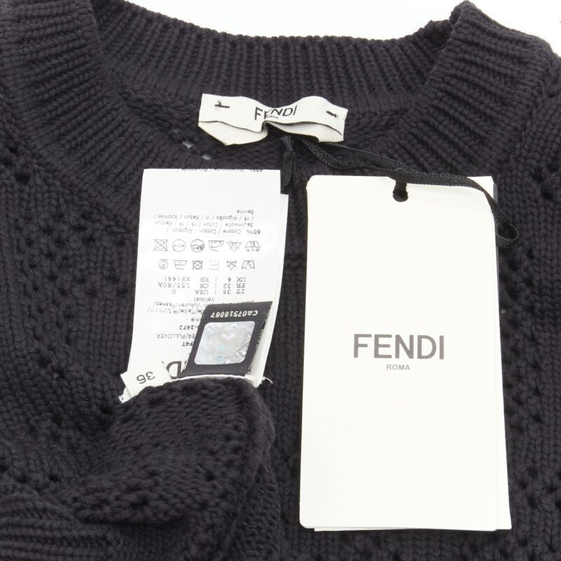 FENDI FF Zucca black cotton knit crochet sweater top IT36 XS