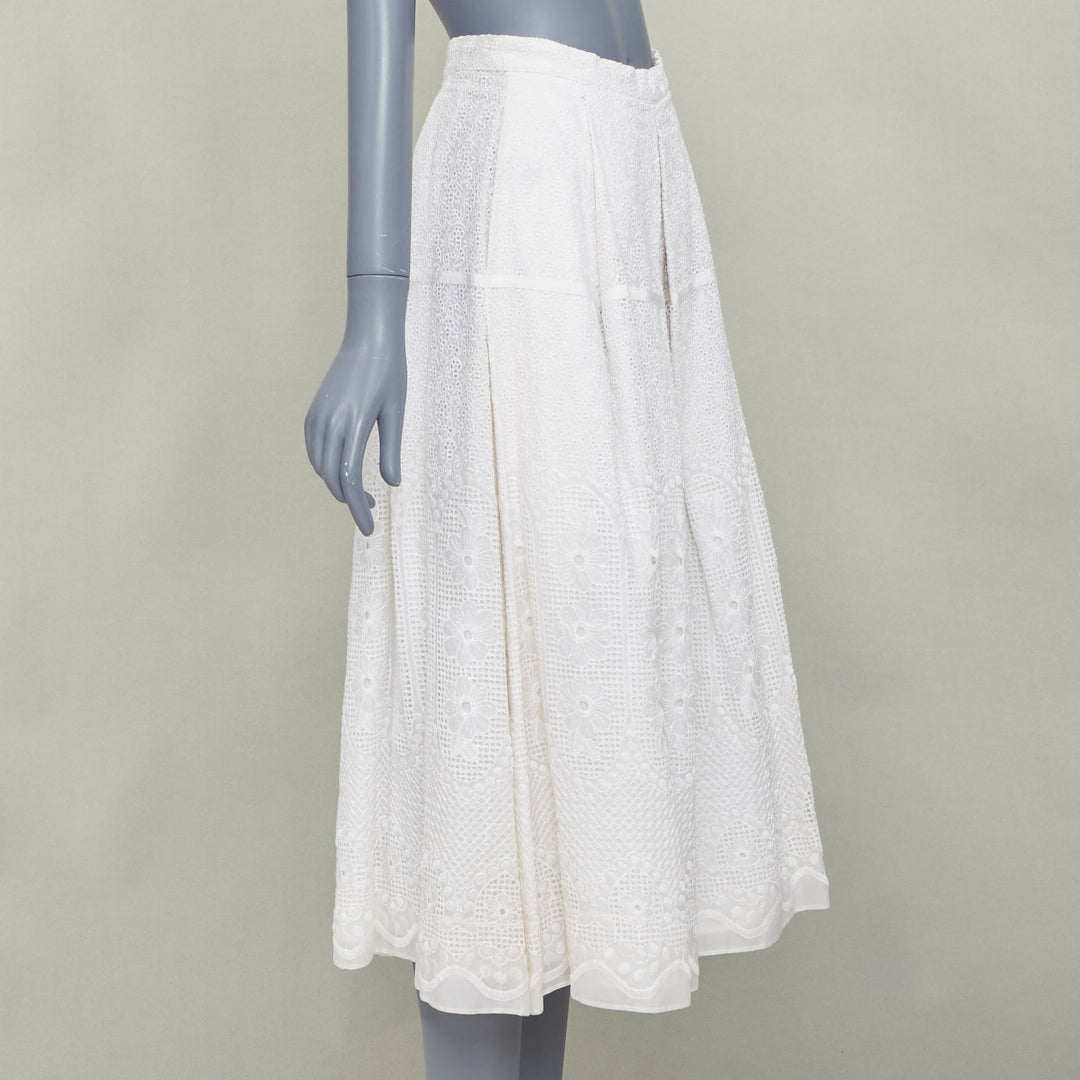NO. 21 off white 100% silk eyelet embroidered lace slit pleated skirt IT38 XS
