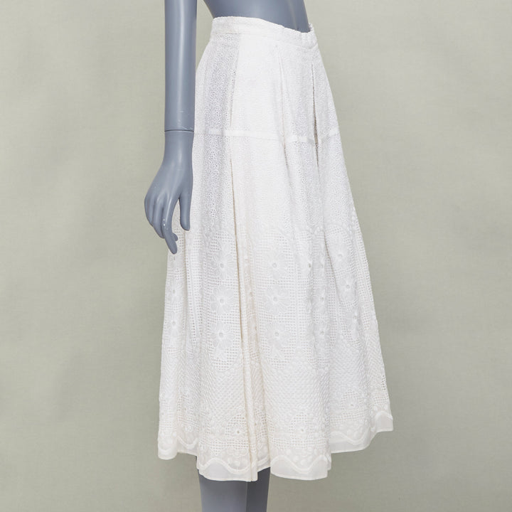 NO. 21 off white 100% silk eyelet embroidered lace slit pleated skirt IT38 XS