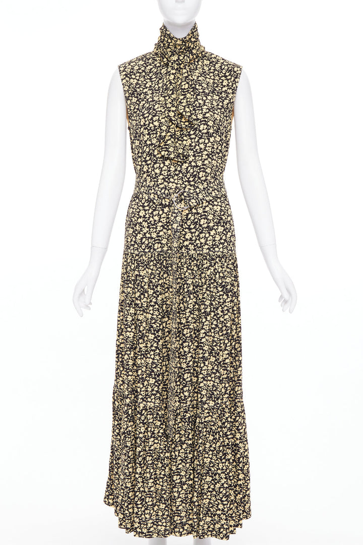 OLD CELINE Phoebe Philo 2016 Runway yellow black floral hi neck dress FR36 S