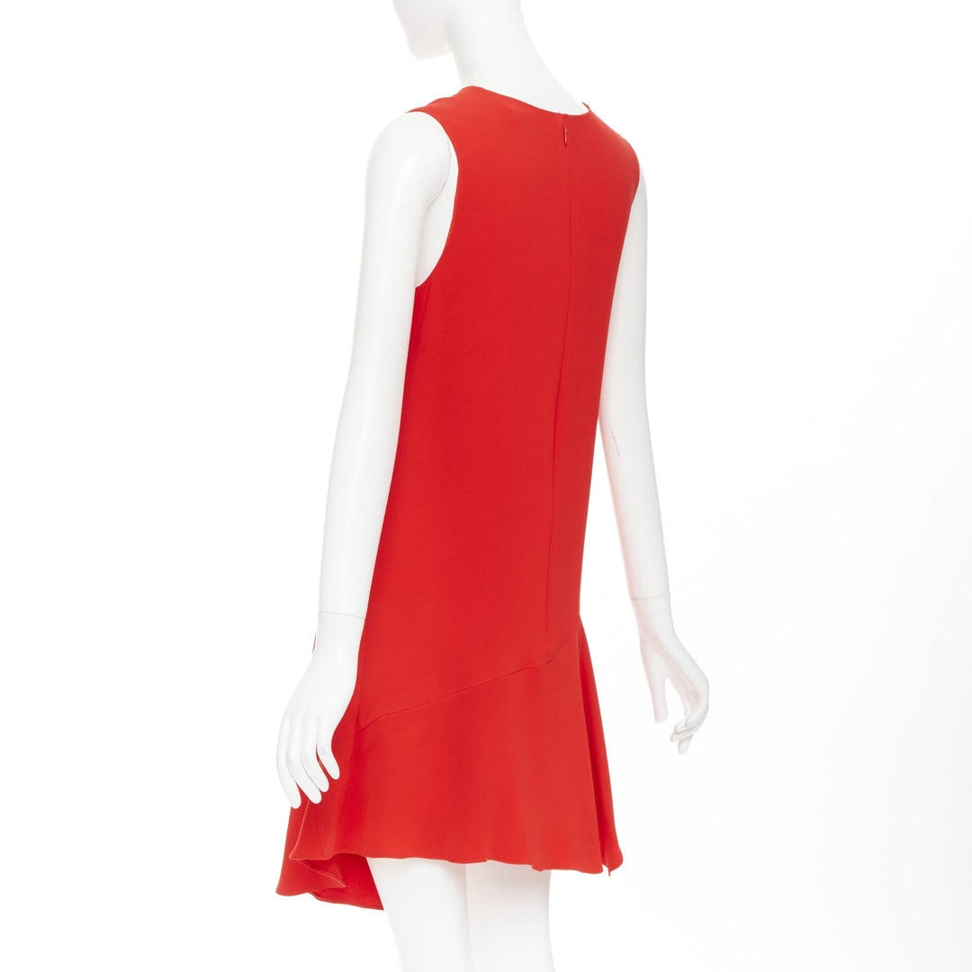 CHRISTIAN DIOR red silk blend round neck asymmetric handkerchief dress FR40 M
