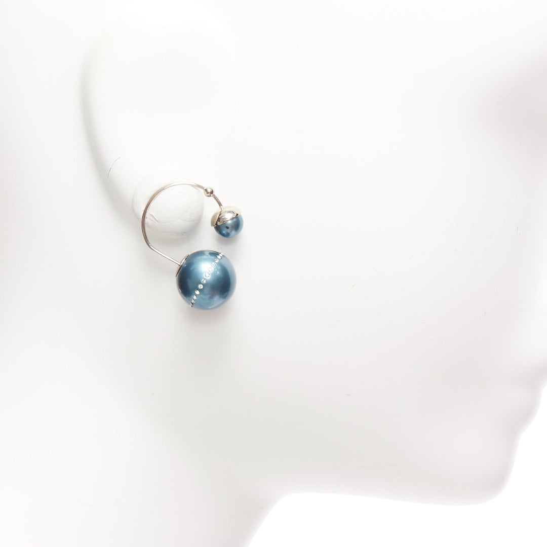 DIOR Tribales pealescent blue faux pearls crystal orbital pin earrings Pair