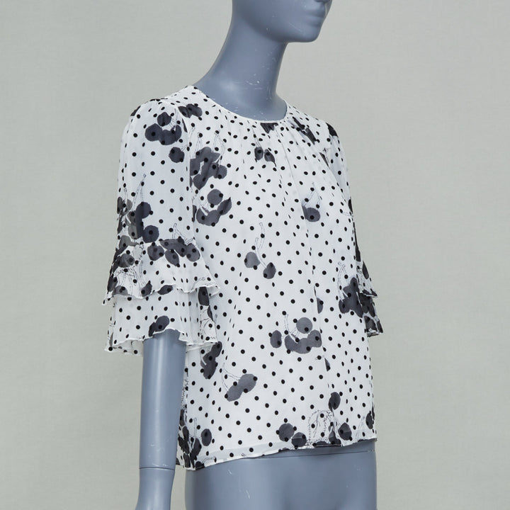 GIAMBATTISTA VALLI 2019 polka dot floral print tiered silk flounce blouse  top