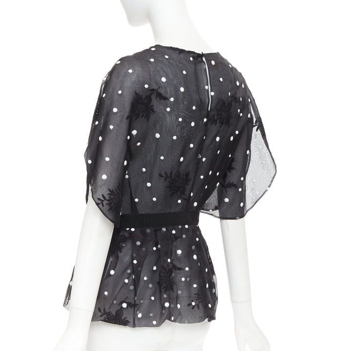GIAMBATTISTA VALLI black polka dot applique sheer lace peplum top IT42 M