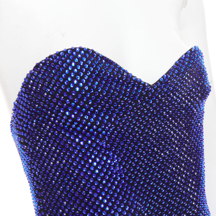 ALEXANDRE VAUTHIER  blue black strass sweetheart bustier high slit gown