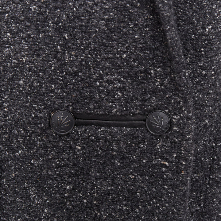 RAG & BONE grey speckle virgin wool blend black leather collar coat US2 S
