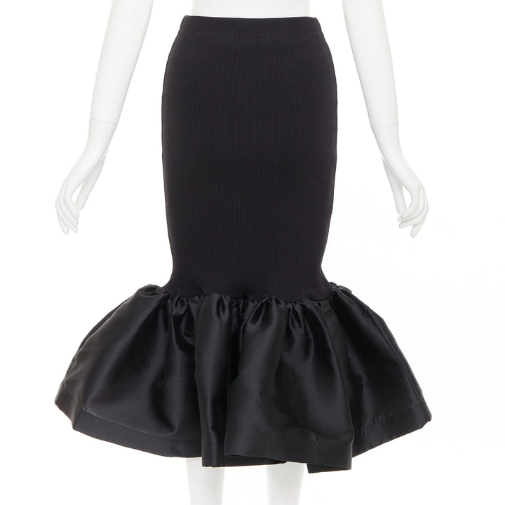 MARQUES ALMEIDA black organic cotton blend ribbed mermaid ruffle skirt XS