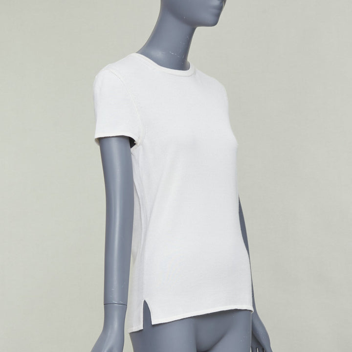 HERMES beige cashmere silk silver H charm short sleeve pullover sweater FR36 S