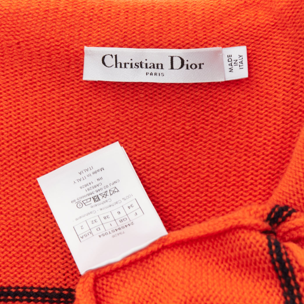 CHRISTIAN DIOR 2022 100% cashmere orange star logo long sleeve sweater FR34 XXS