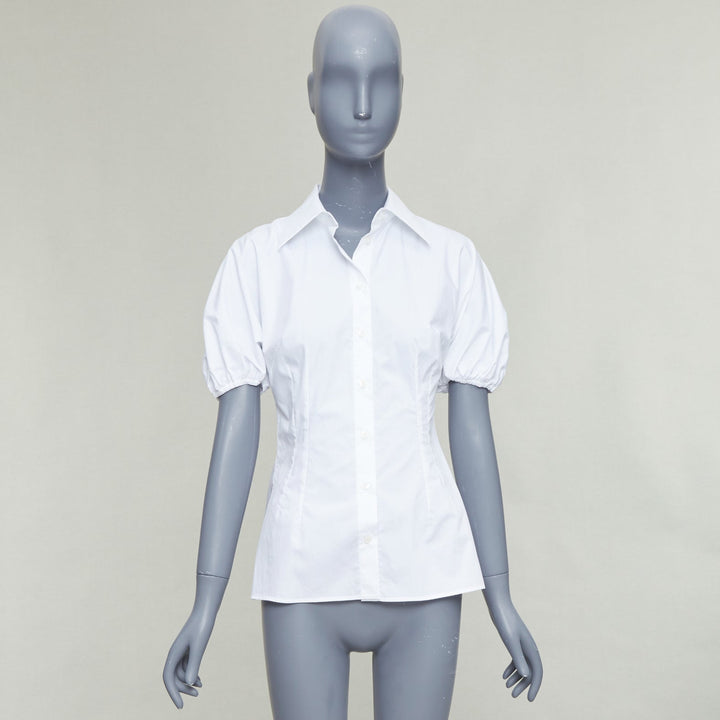 DOLCE GABBANA 2025 white cotton dolman puff sleeve cinched waist shirt IT38 XS