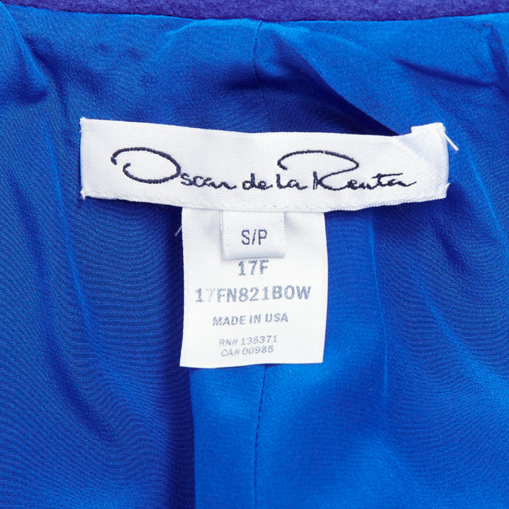 OSCAR DE LA RENTA 17F cobalt wool cotton cashmere blend boxy felt winter coat S