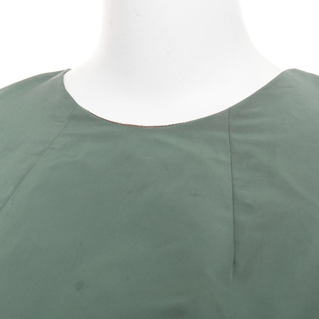 DRIES VAN NOTEN 2017 Runway green taffeta darted neck flutter sleeve top FR36 S