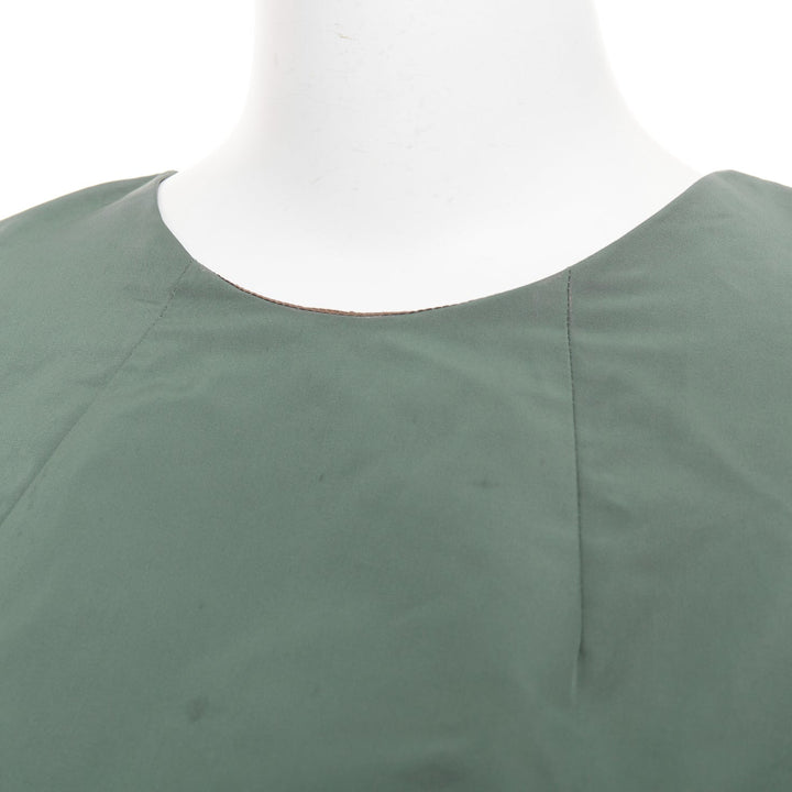 DRIES VAN NOTEN 2017 Runway green taffeta darted neck flutter sleeve top FR36 S
