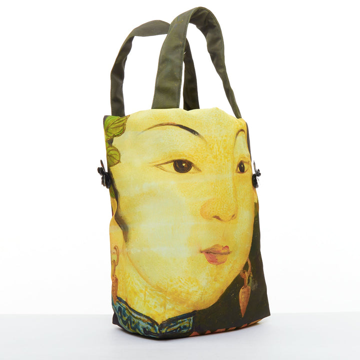 rare SIMONE ROCHA Ming Dynasty Maiden print embellished green nylon tote bag
