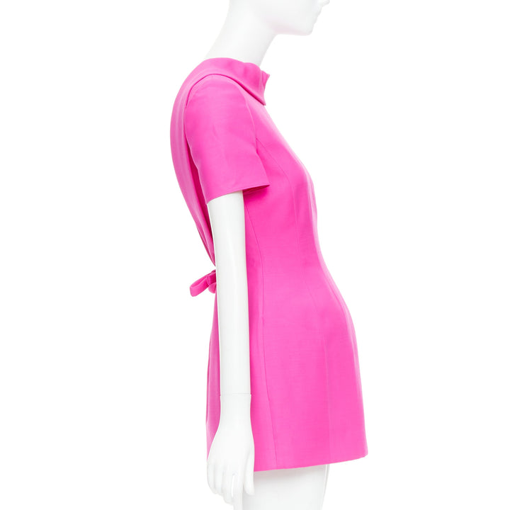 VALENTINO PPink 2022 pink virgin wool silk dipped bow back mini dress IT38 XS