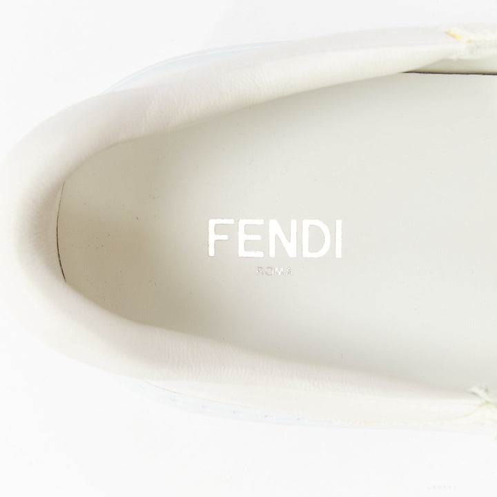 FENDI white leather canvas logo buckles t strap platform sneakers EU41