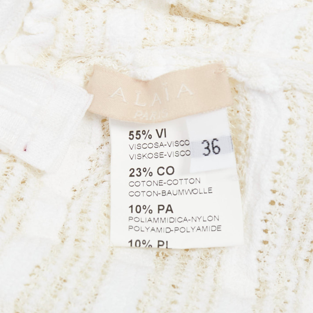 ALAIA cream viscose blend horizontal tiered knit fit flare mini dress FR36 S