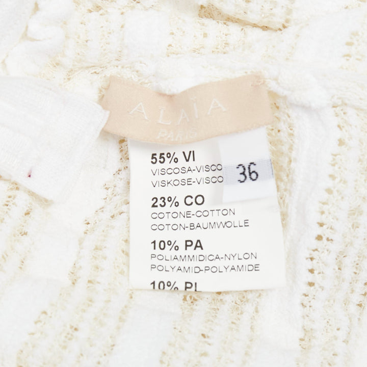 ALAIA cream viscose blend horizontal tiered knit fit flare mini dress FR36 S