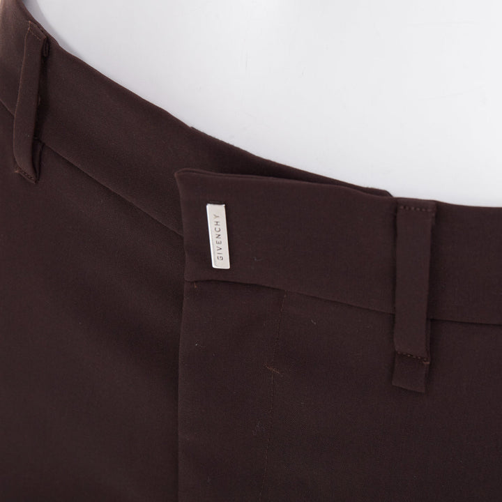 GIVENCHY brown wool blend silver zipper pockets cropped cuffed pants FR46 S