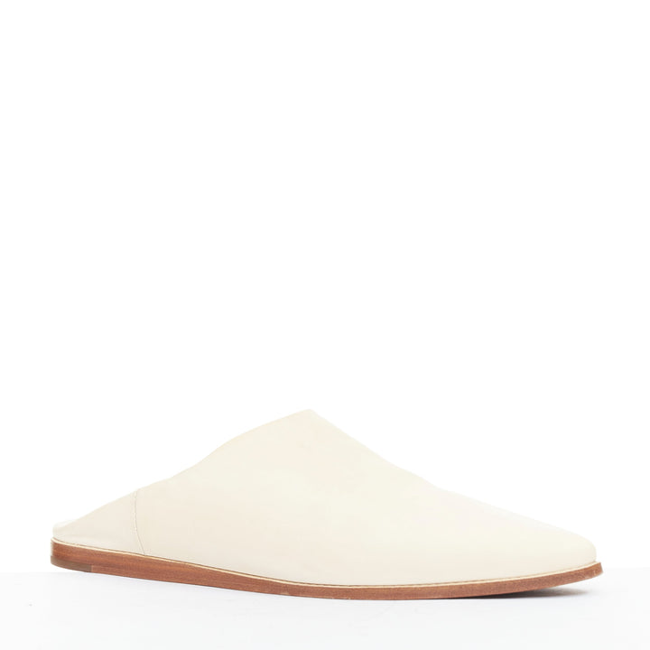 CELINE 2020 Janco Babouche off white leather gold logo step back slipper EU37