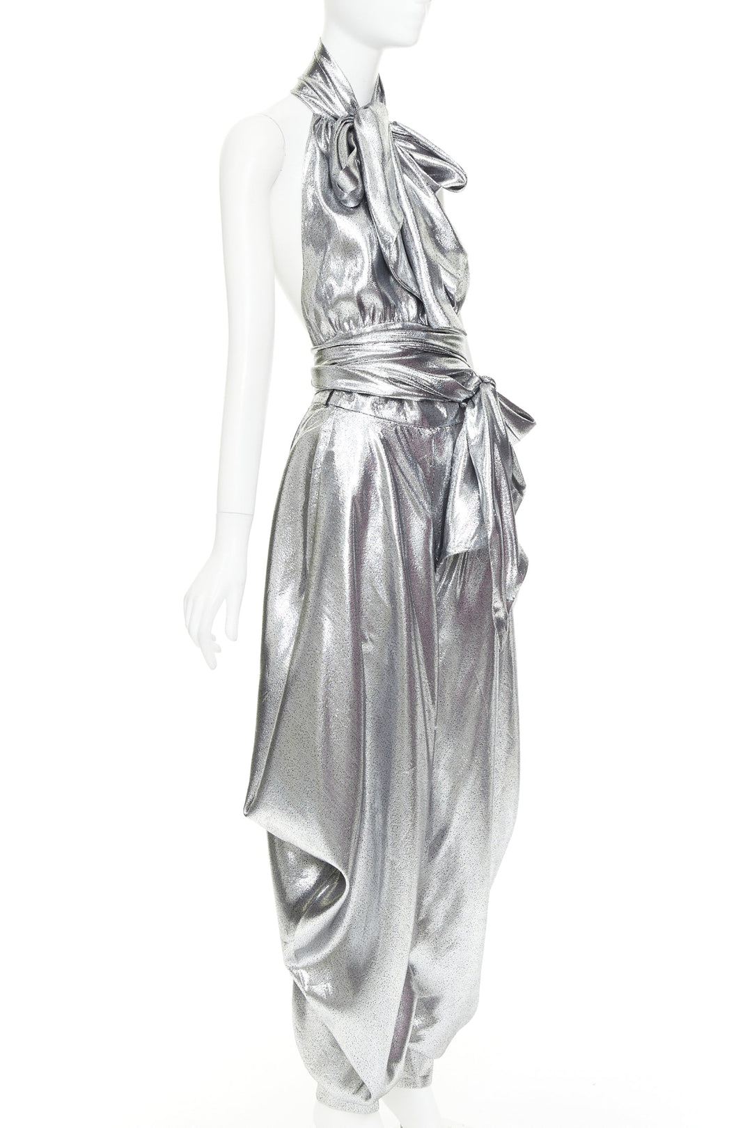 ALEXANDRE VAUTHIER COUTURE SS2021 Runway silver lame halter bloomer pants set