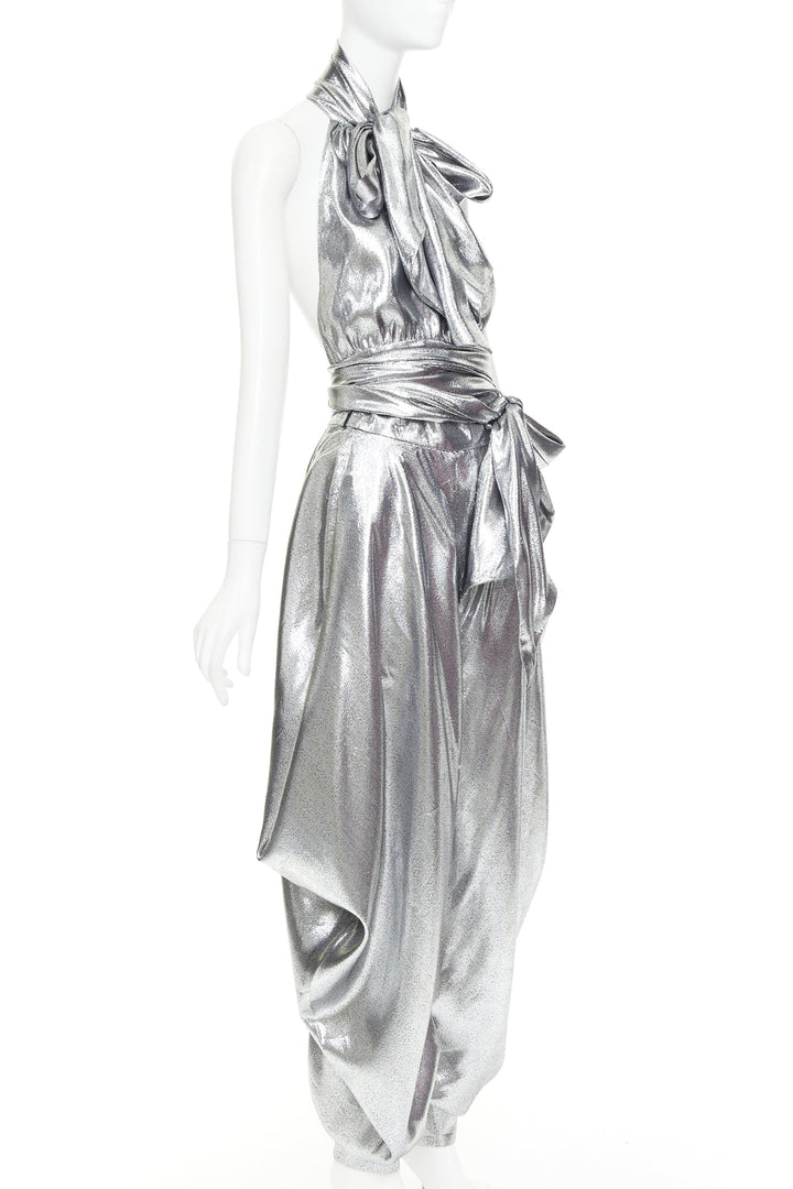 ALEXANDRE VAUTHIER COUTURE SS2021 Runway silver lame halter bloomer pants set