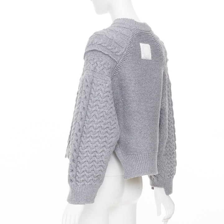 STELLA MCCARTNEY 2021 gray chunky cable organic cotton pullover top IT36 XXS