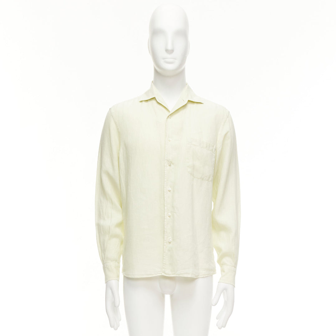 LORO PIANA 100% linen light yellow collared pocketed casual shirt S