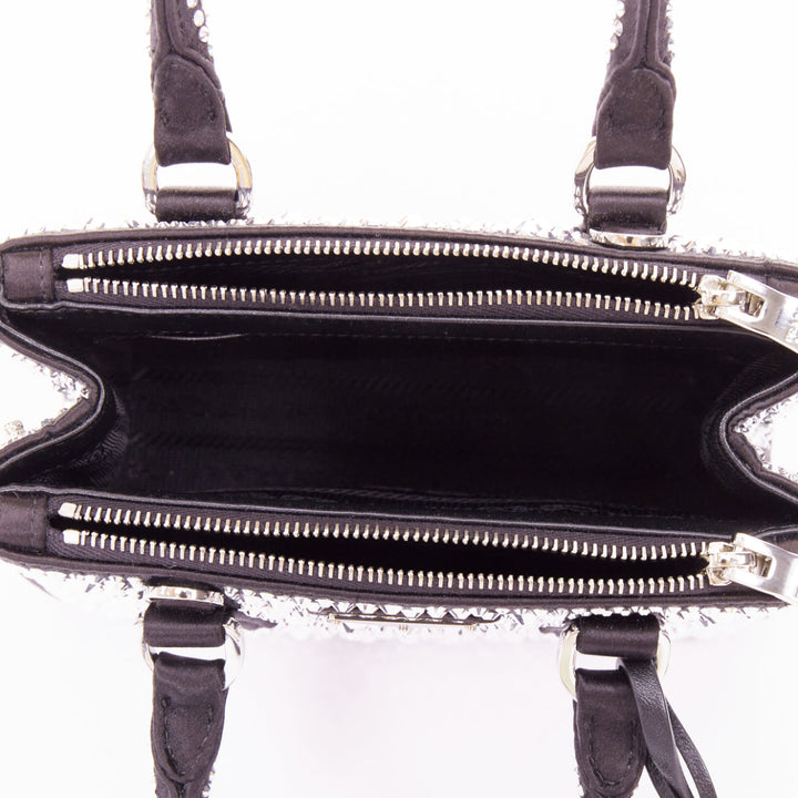 PRADA 2022 Runway Galleria Mini silver crystal embellished satin tote bag