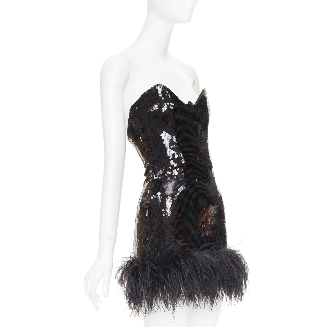 ALEXANDRE VAUTHIER SS2022 Runway black sequin pailette feather hem mini dress